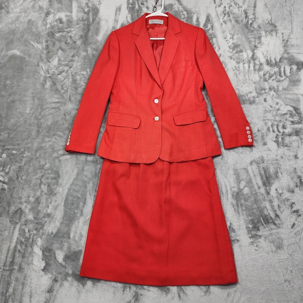 Vintage Evan-Picone Skirt Suit Womens S Red‎ 2-Button Lined Pencil Office Career